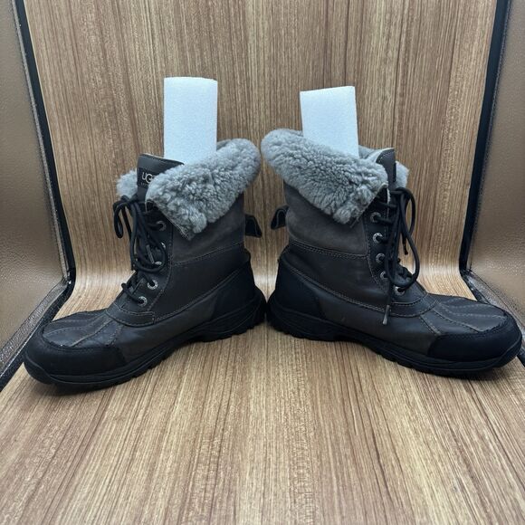 UGG Men Size 8 Gray  Waterproof Fur Vibram Leather‎ Snow Gore-Tex Boots READ